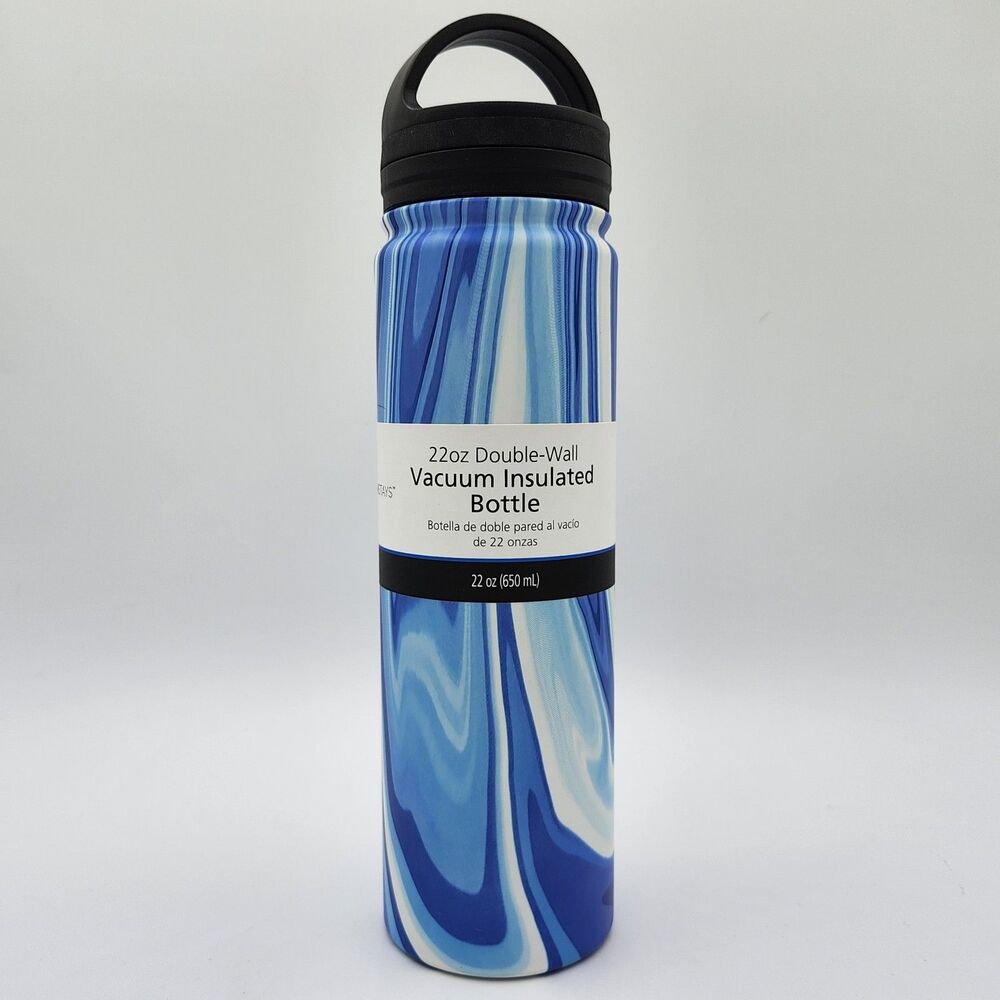 Mainstays 650ml Vacuum Insulated Bottle, Teal Marble, Twist Lid MS80 (NWT)